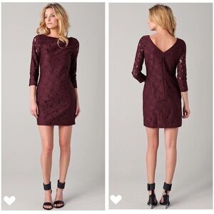 Diane Von Furstenberg Sarita Flower Lace Mini Dress Plum Womens 12 EUC